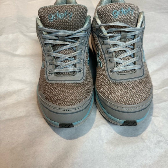 Gray and Blue Mesh Athletic Shoes with Cushioned Sole - Picture 4 of 14